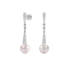 Eden 6.5mm Round Pearl and Lab Diamond Drop Earrings in Sterling Silver