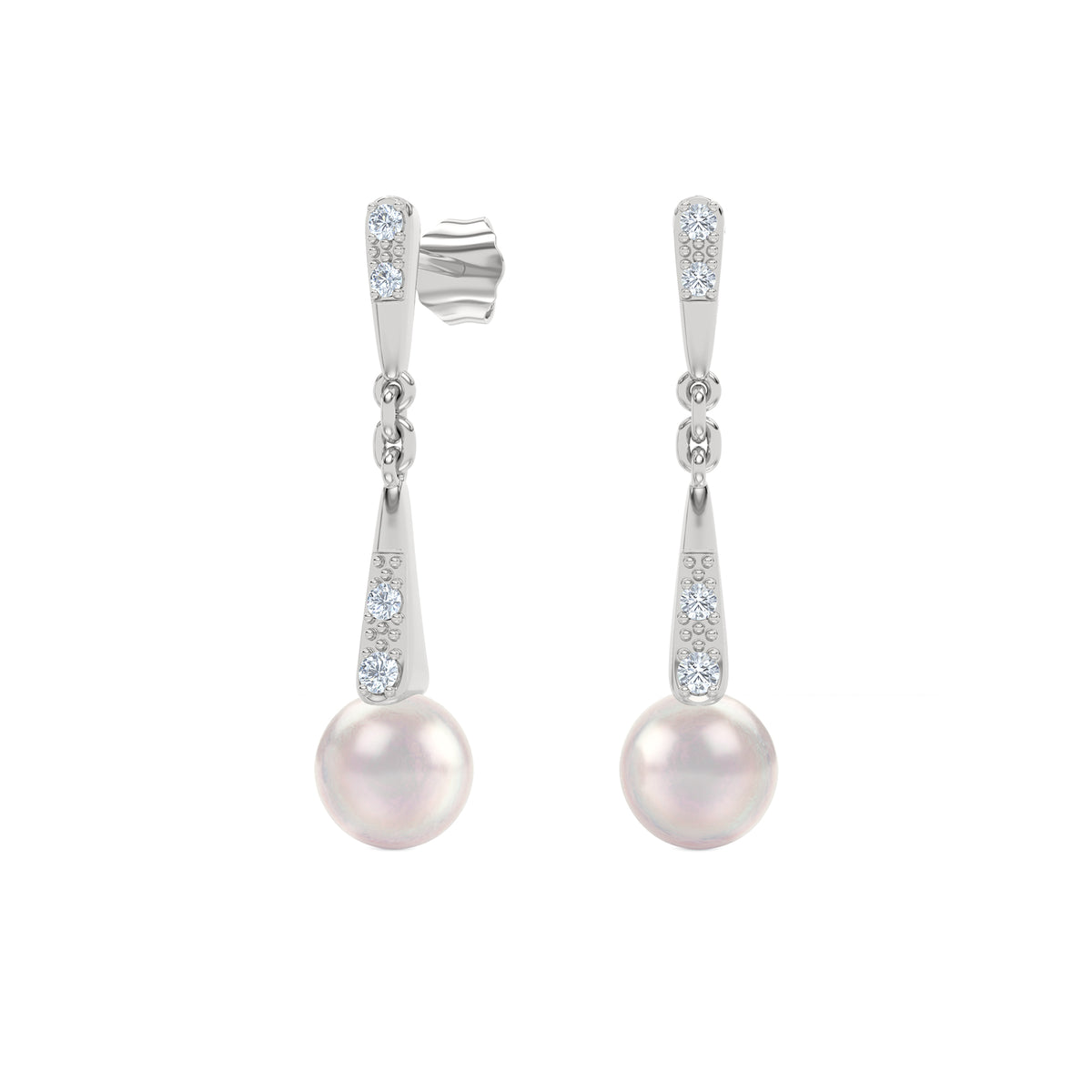 Eden 6.5mm Round Pearl and Lab Diamond Drop Earrings in Sterling Silver