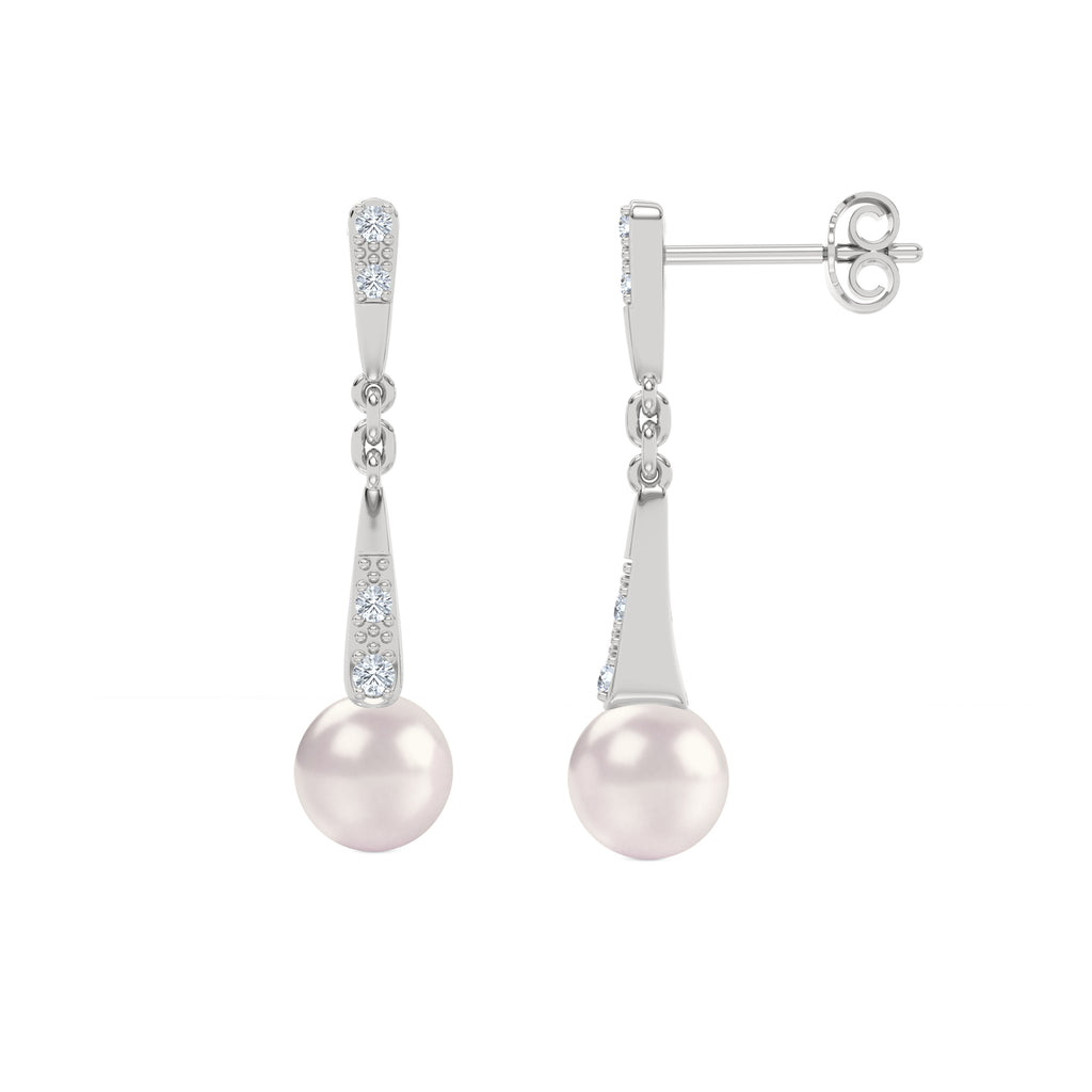 Eden 6.5mm Round Pearl and Lab Diamond Drop Earrings in Sterling Silver