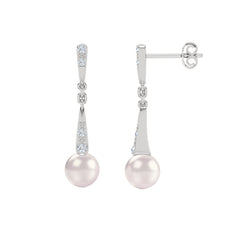 Eden 6.5mm Round Pearl and Lab Diamond Drop Earrings in Sterling Silver