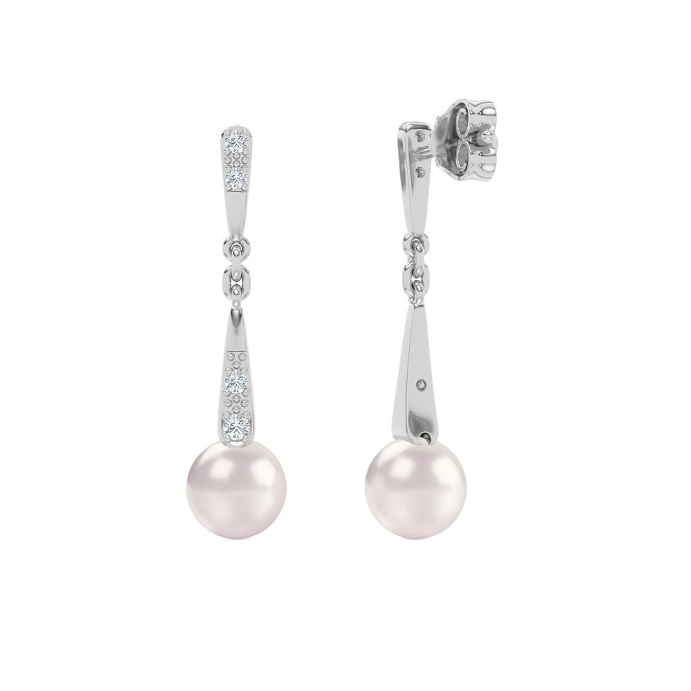 Eden 6.5mm Round Pearl and Lab Diamond Drop Earrings in Sterling Silver
