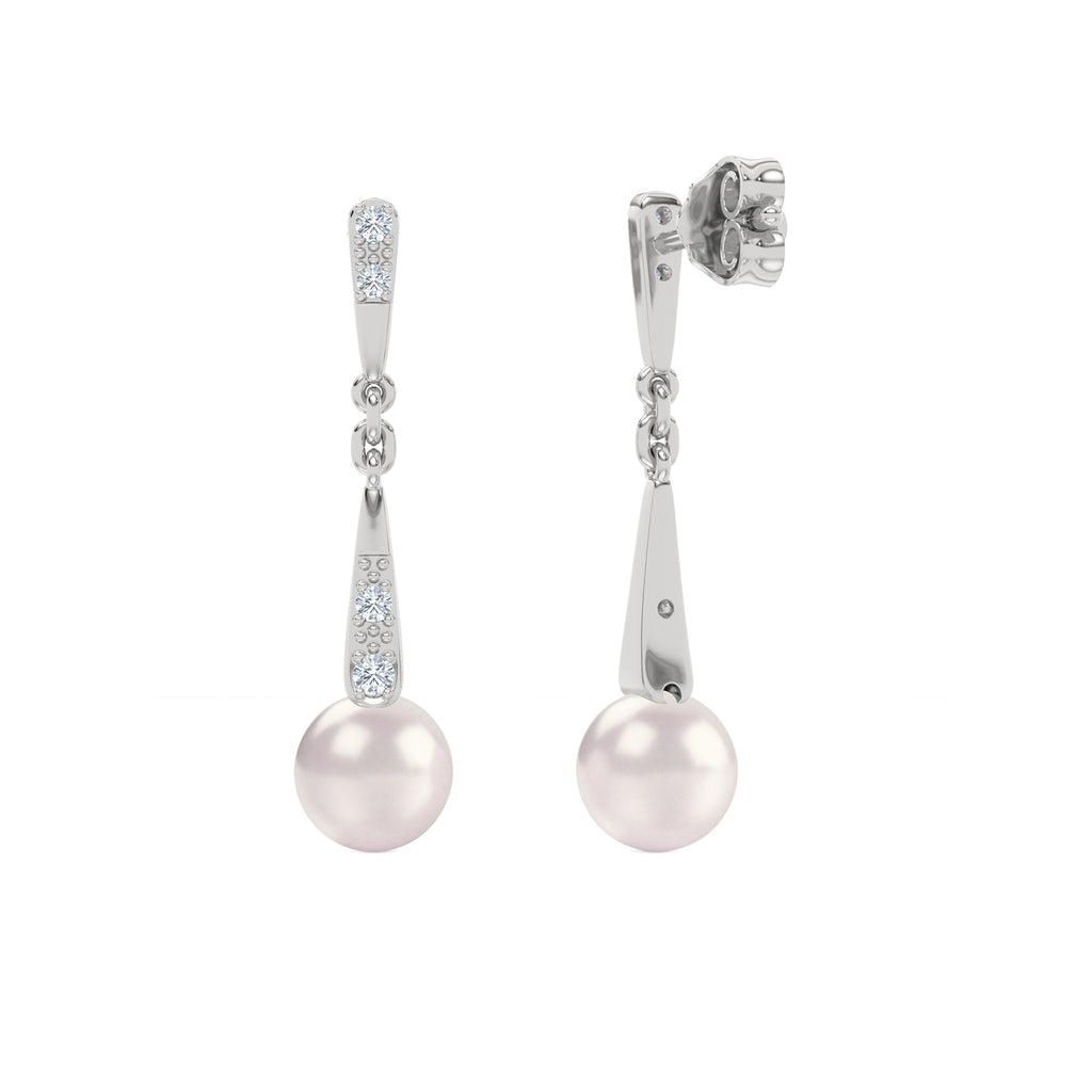 Eden 6.5mm Round Pearl and Lab Diamond Drop Earrings in Sterling Silver