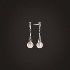 Eden 6.5mm Round Pearl and Lab Diamond Drop Earrings in Sterling Silver