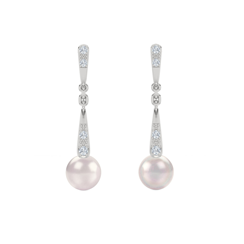 Eden 6.5mm Round Pearl and Lab Diamond Drop Earrings in Sterling Silver