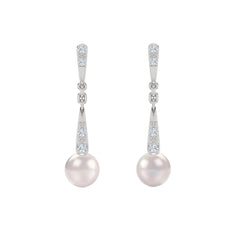Eden 6.5mm Round Pearl and Lab Diamond Drop Earrings in Sterling Silver