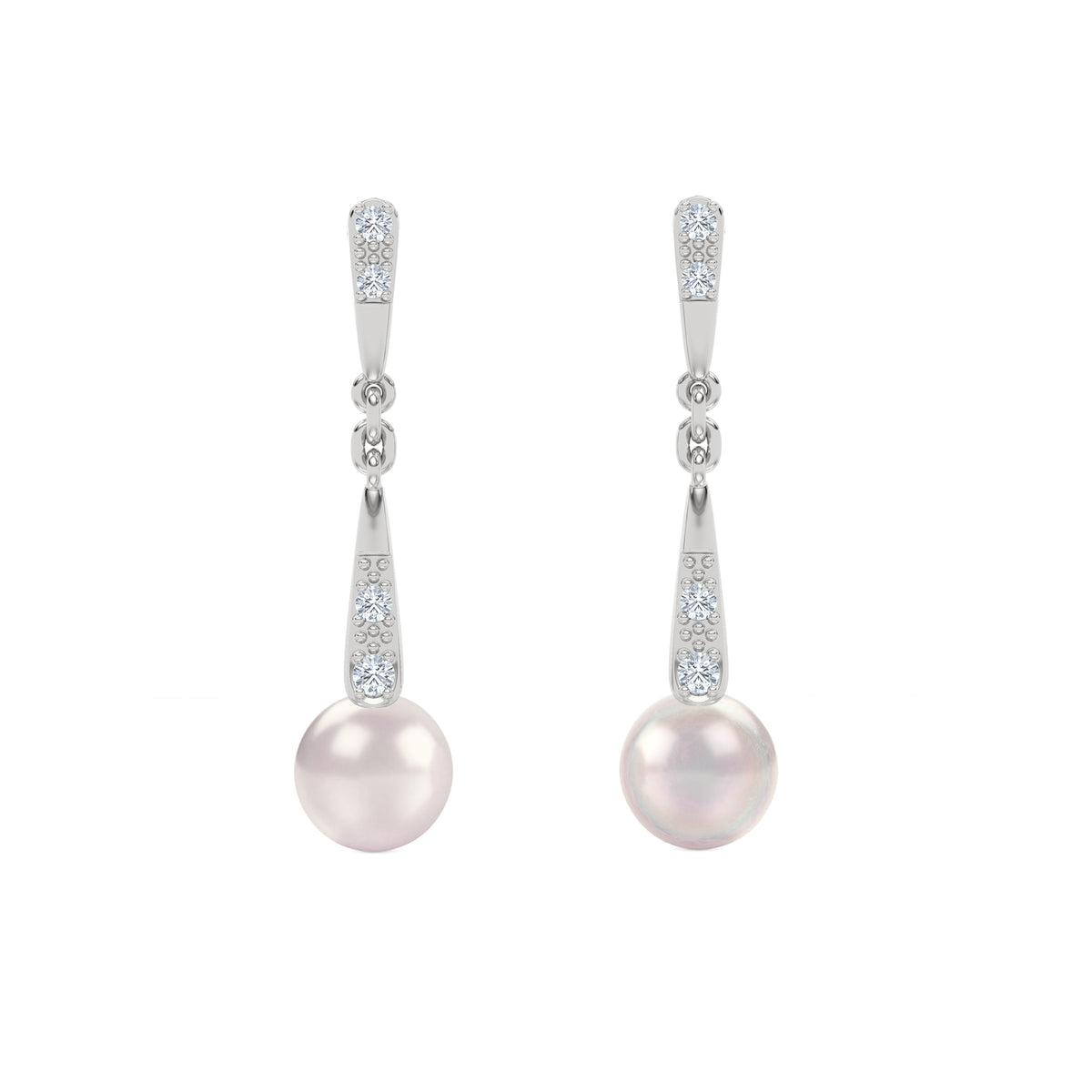 Eden 6.5mm Round Pearl and Lab Diamond Drop Earrings in Sterling Silver