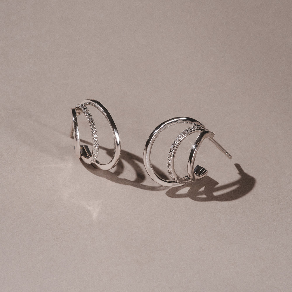 0.25ct Lab Diamond Stacked Hoop Earrings in Sterling Silver