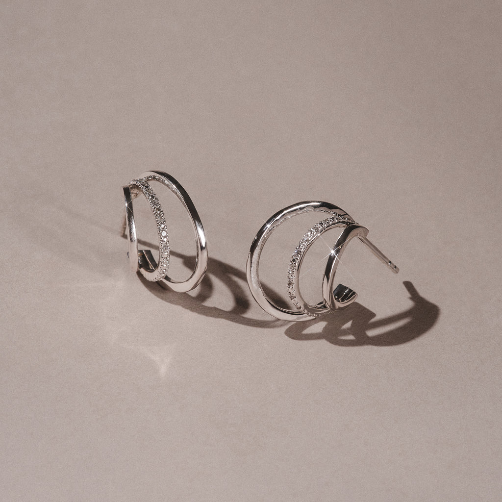0.25ct Lab Diamond Stacked Hoop Earrings in Sterling Silver