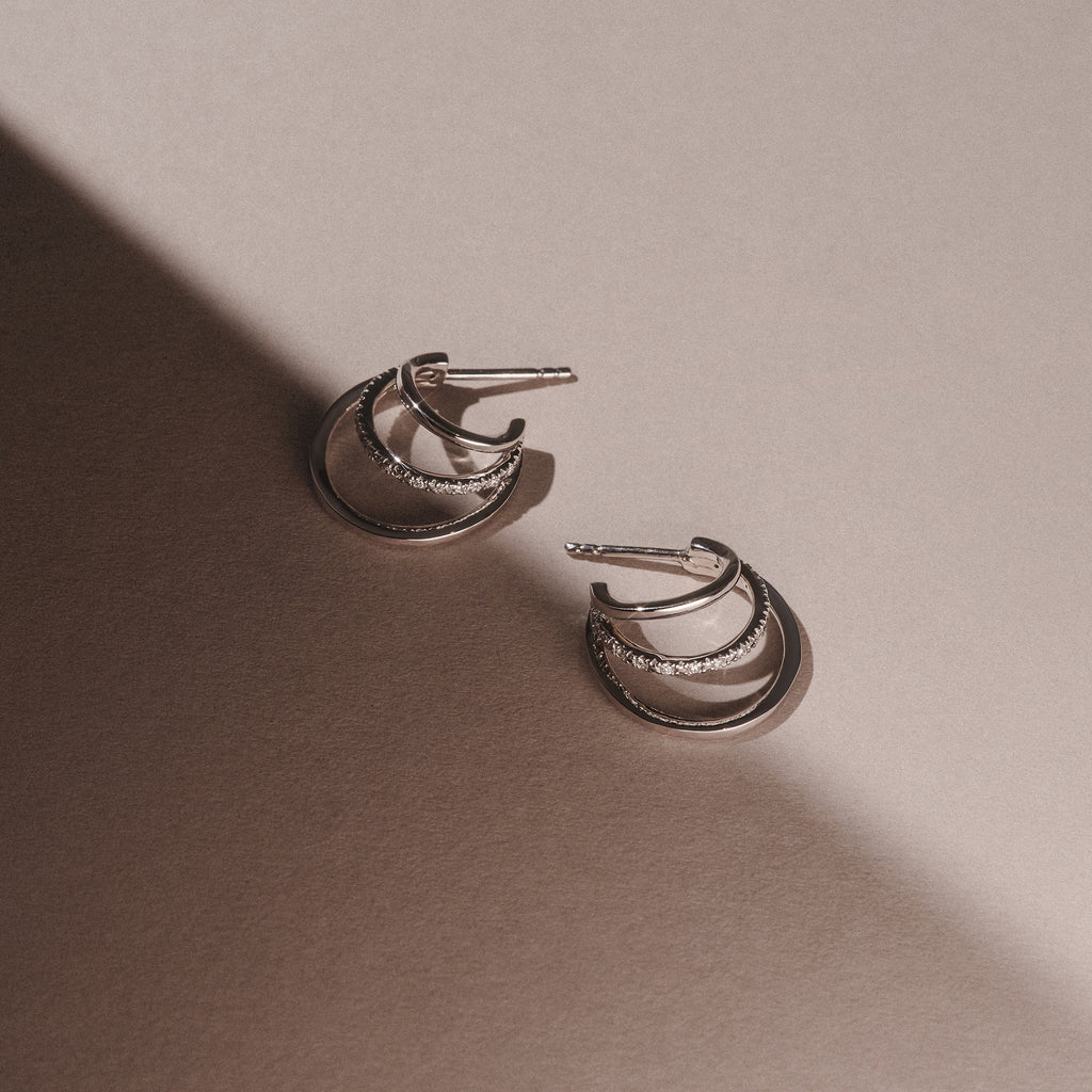 0.25ct Lab Diamond Stacked Hoop Earrings in Sterling Silver