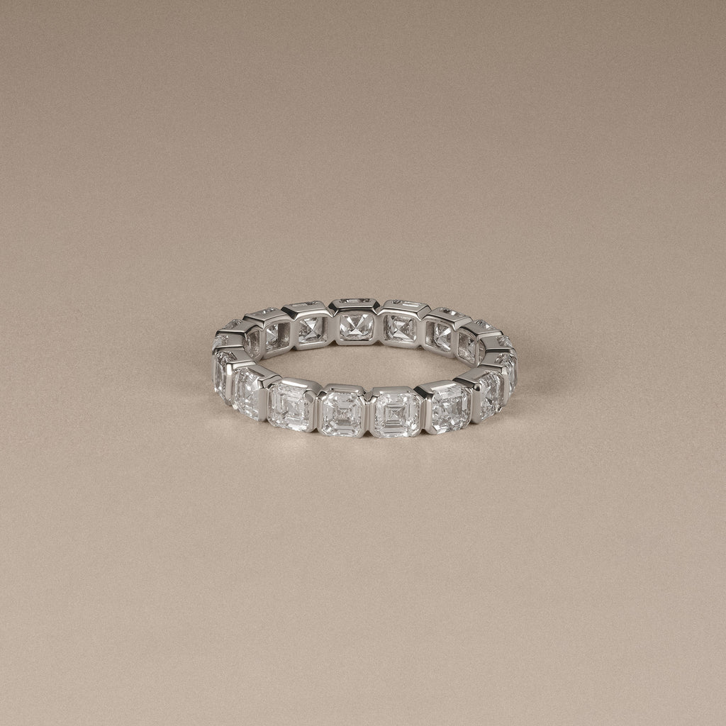 Sempre Bezel Asscher Cut 3.00ct Lab Diamond Eternity Ring in 18K White Gold