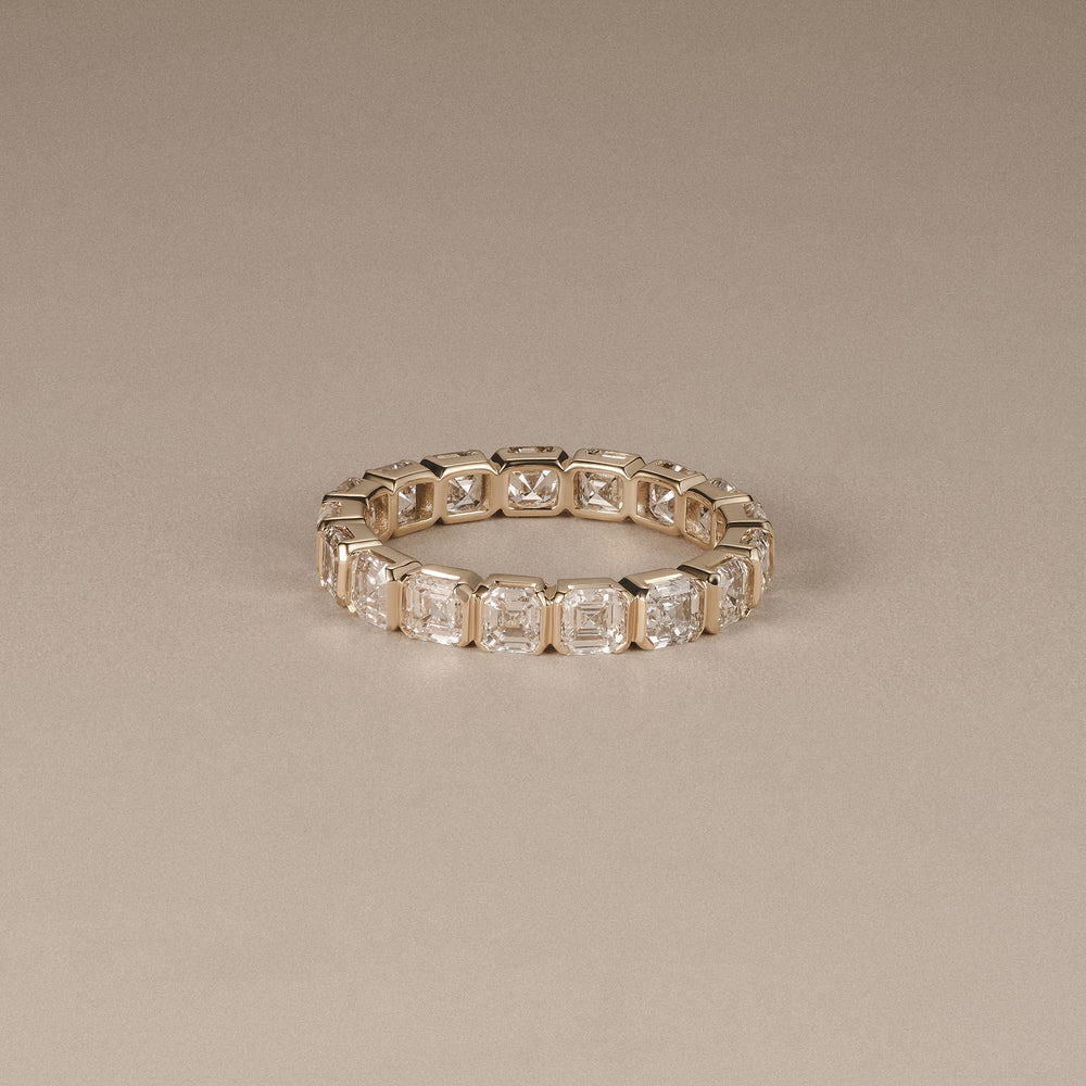 Sempre Bezel Asscher Cut 3.00ct Lab Diamond Eternity Ring in 18K Yellow Gold
