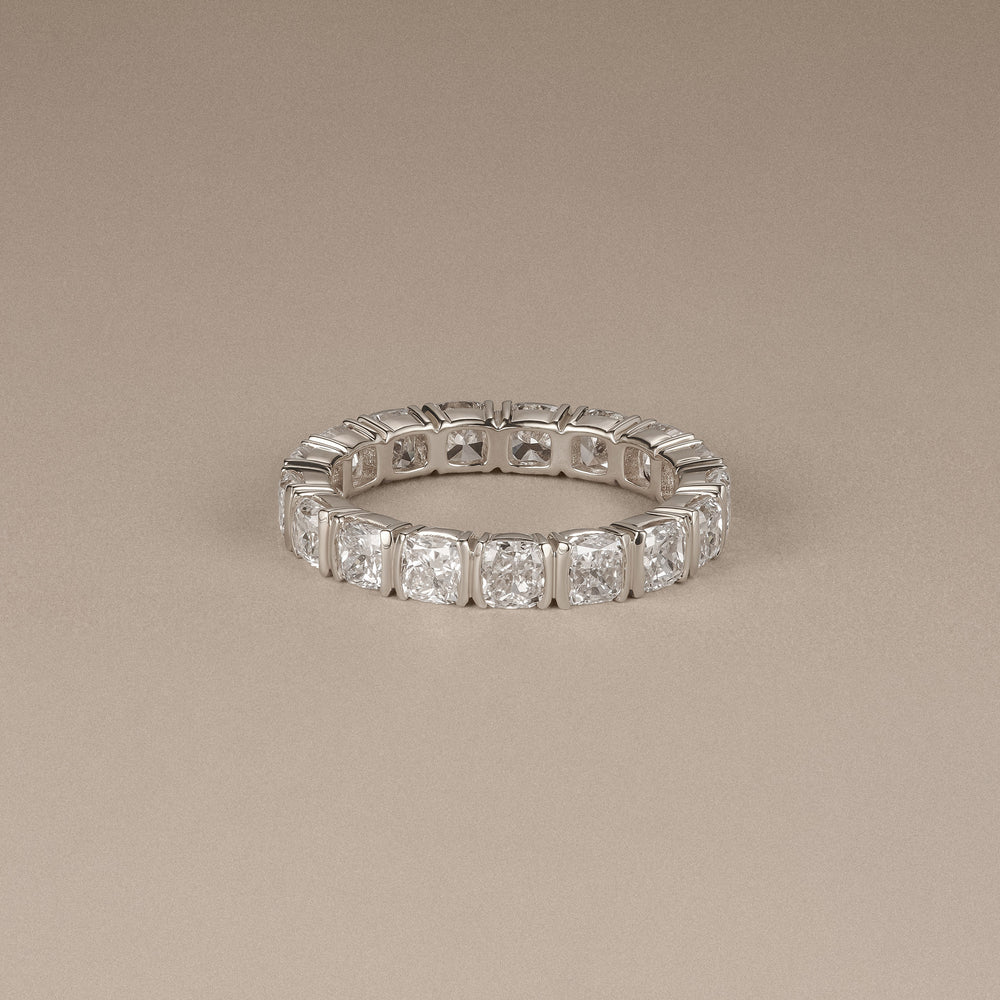 Sempre Bezel Cusion Cut 3.00ct Lab Diamond Eternity Ring in 18K White Gold