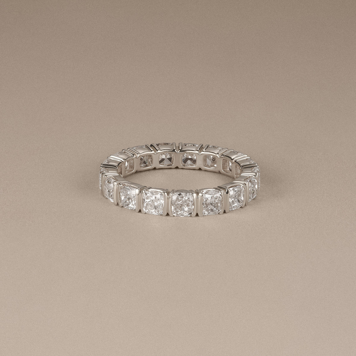 Sempre Bezel Cusion Cut 3.00ct Lab Diamond Eternity Ring in 18K White Gold
