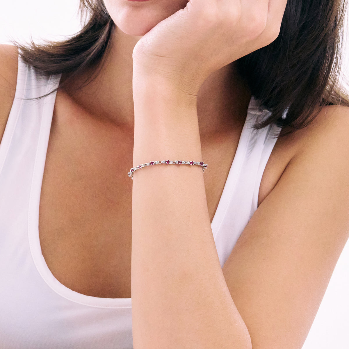 Ruby and Lab Diamond Tennis Bracelet Claw Set in 925 Silver