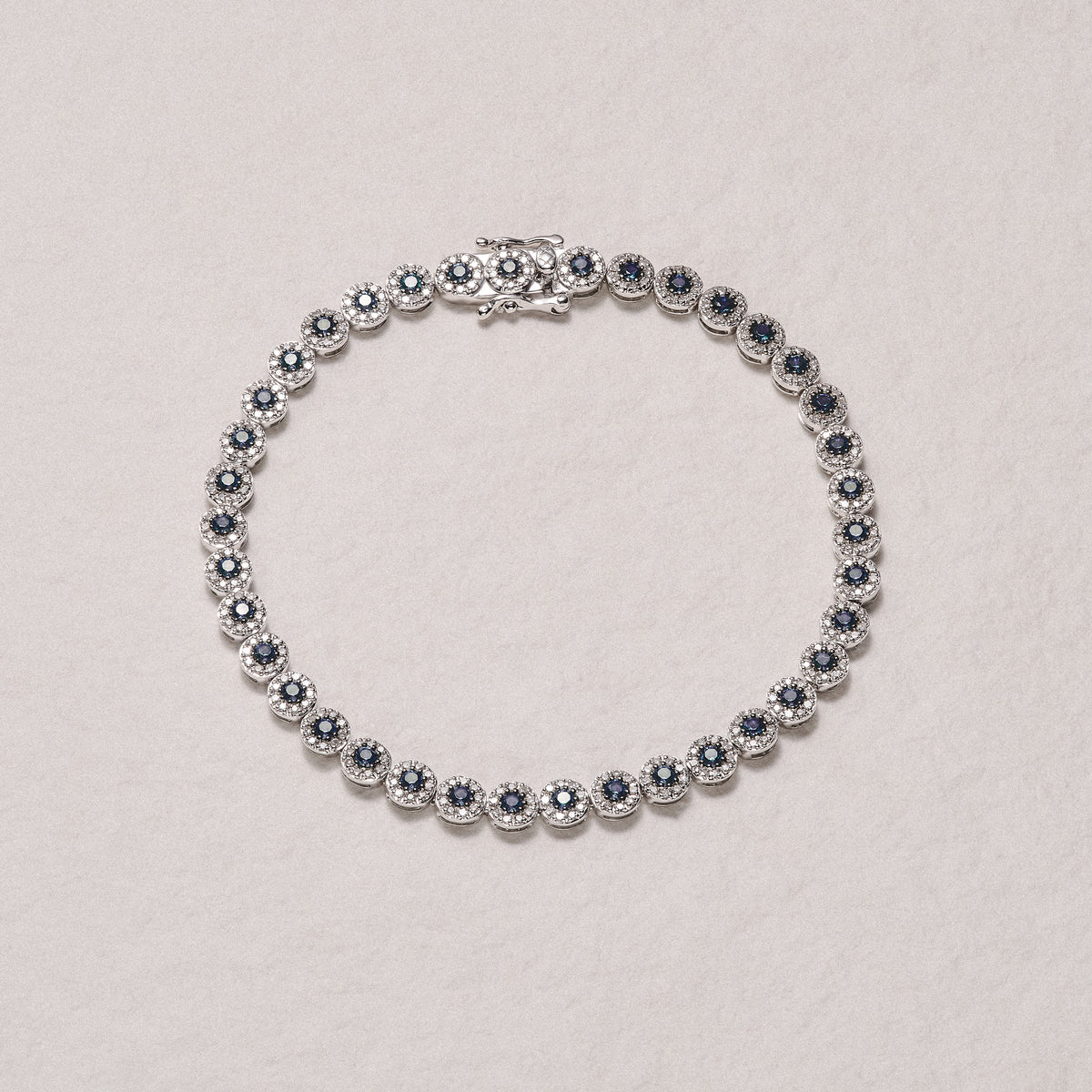 Stellato 1.50ct Round Cut Lab Sapphire Halo Tennis Bracelet in Sterling Silver
