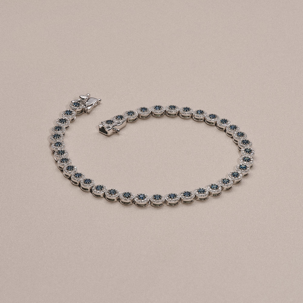 Stellato 1.50ct Round Cut Lab Sapphire Halo Tennis Bracelet in Sterling Silver