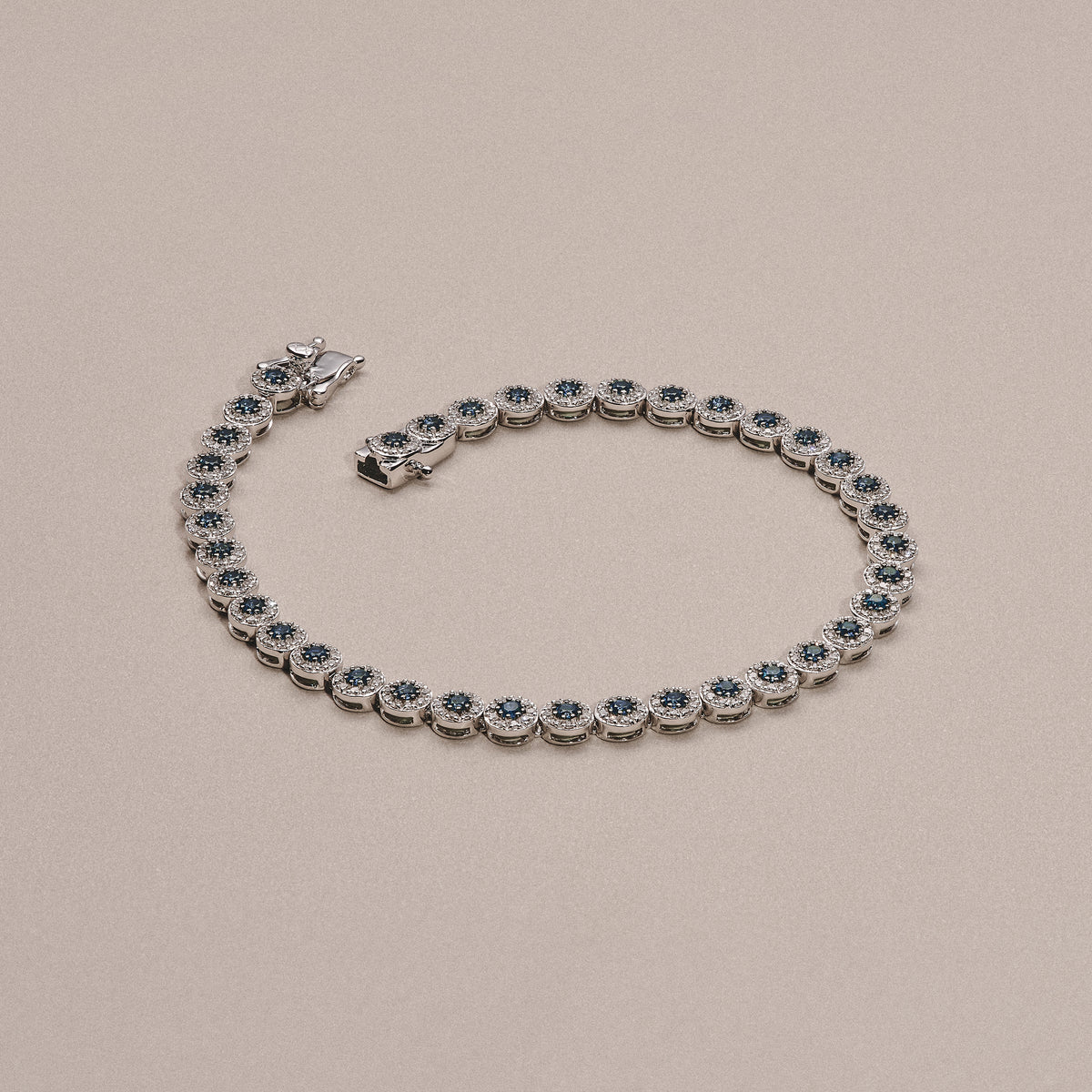 Stellato 1.50ct Round Cut Lab Sapphire Halo Tennis Bracelet in Sterling Silver