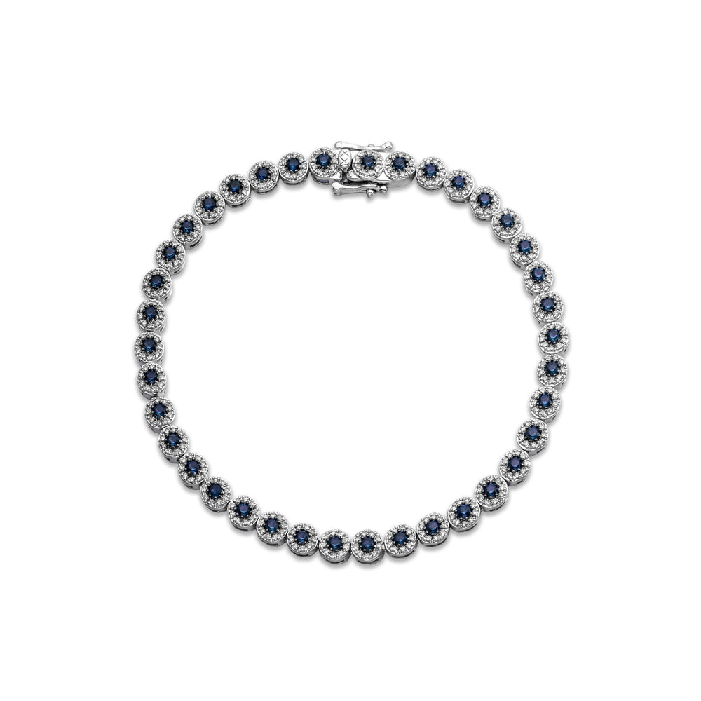 Stellato 1.50ct Round Cut Lab Sapphire Halo Tennis Bracelet in Sterling Silver