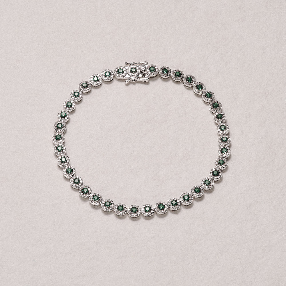 Stellato 1.00ct Round Cut Lab Emerald Halo Tennis Bracelet in Sterling Silver