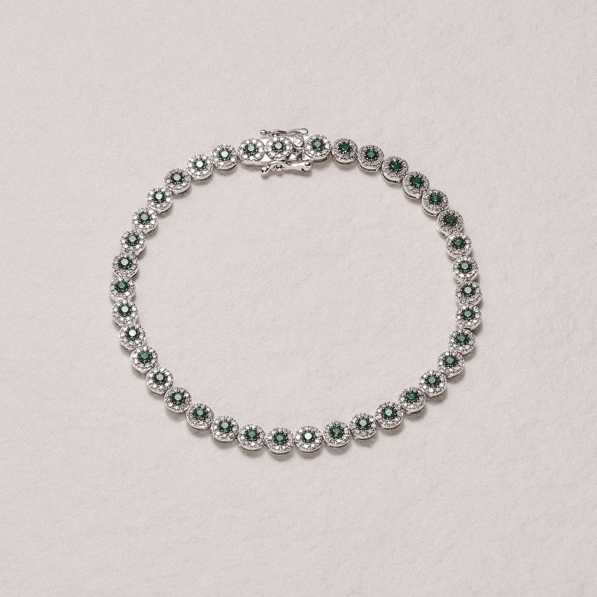 Stellato 1.00ct Round Cut Lab Emerald Halo Tennis Bracelet in Sterling Silver