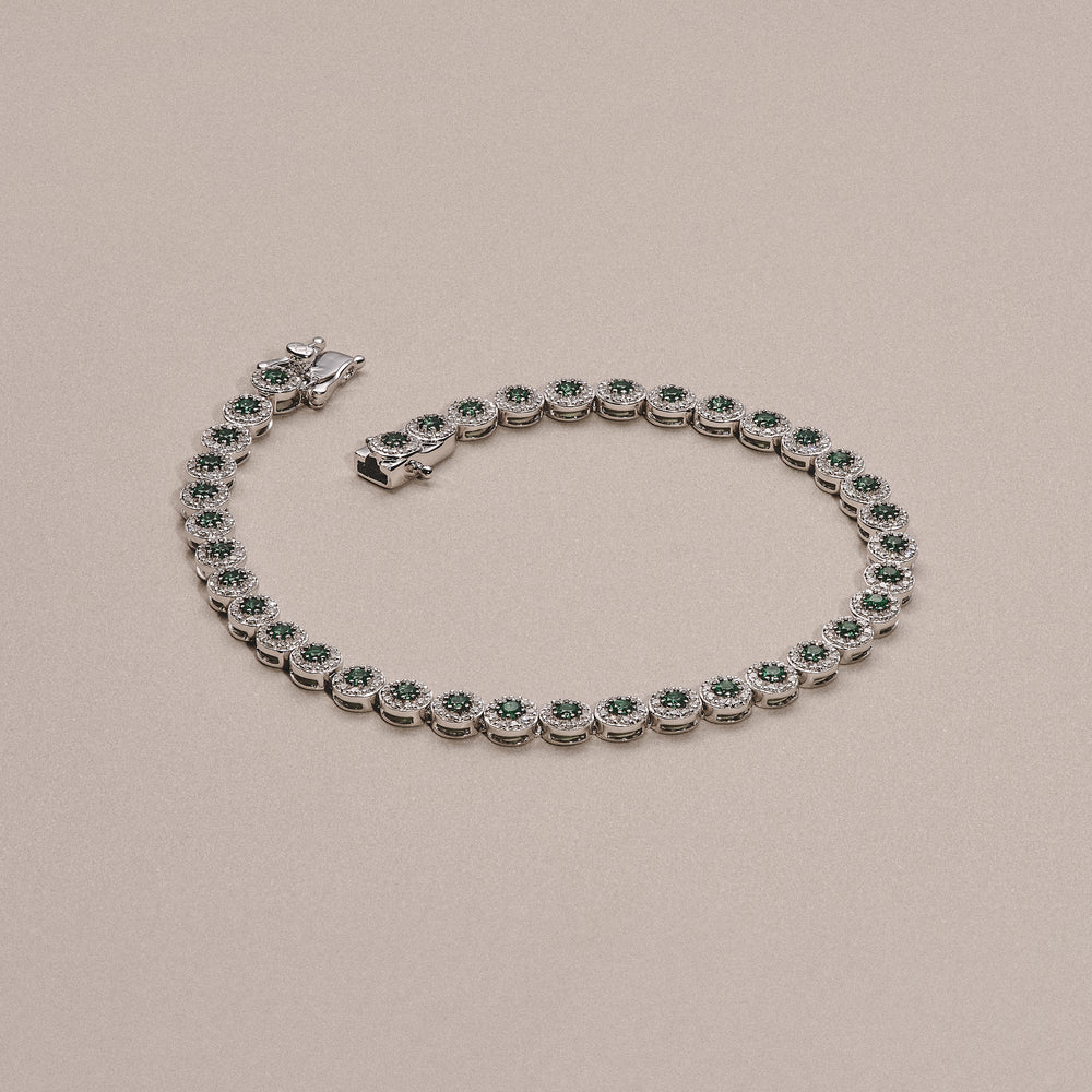 Stellato 1.00ct Round Cut Lab Emerald Halo Tennis Bracelet in Sterling Silver