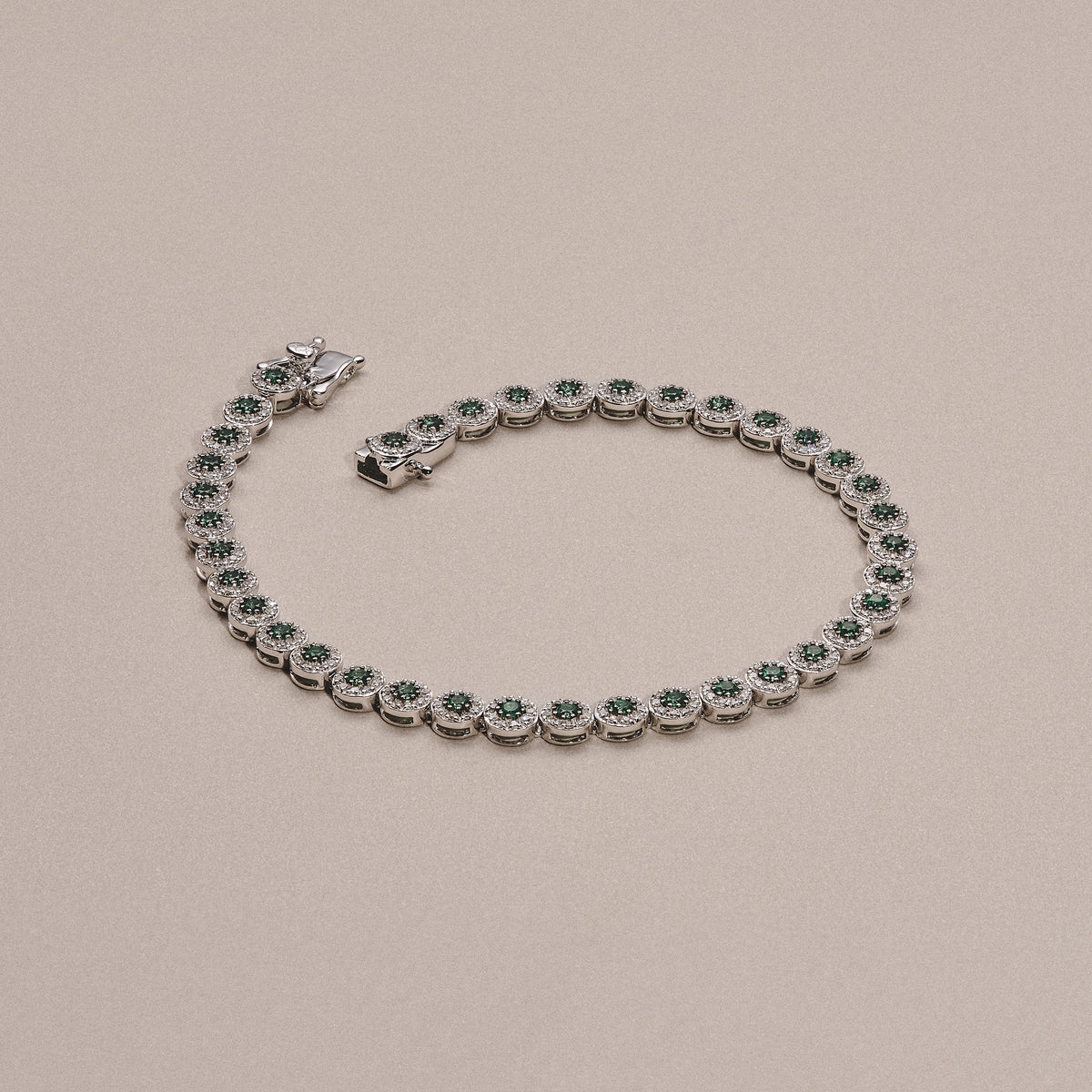Stellato 1.00ct Round Cut Lab Emerald Halo Tennis Bracelet in Sterling Silver
