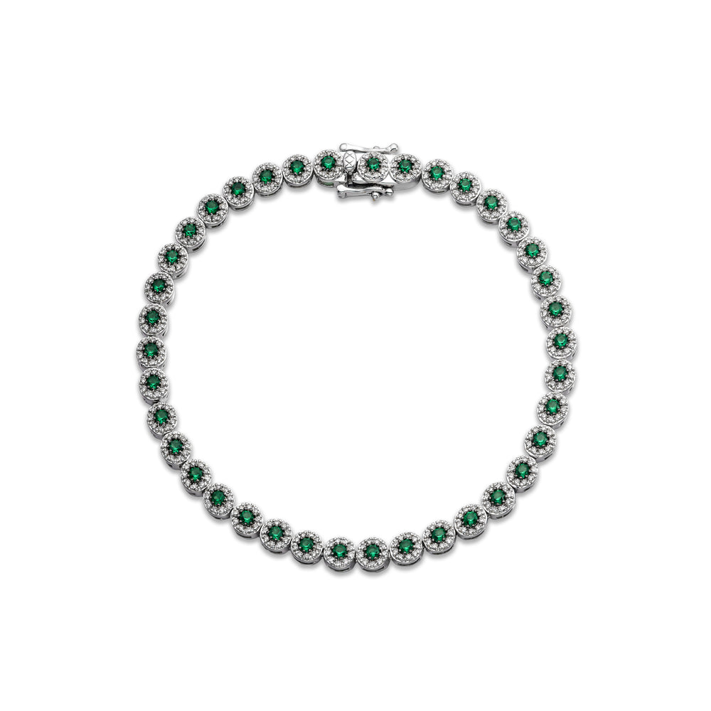 Stellato 1.00ct Round Cut Lab Emerald Halo Tennis Bracelet in Sterling Silver