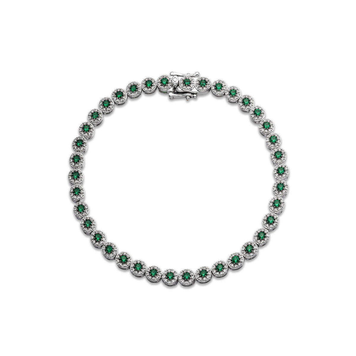 Stellato 1.00ct Round Cut Lab Emerald Halo Tennis Bracelet in Sterling Silver