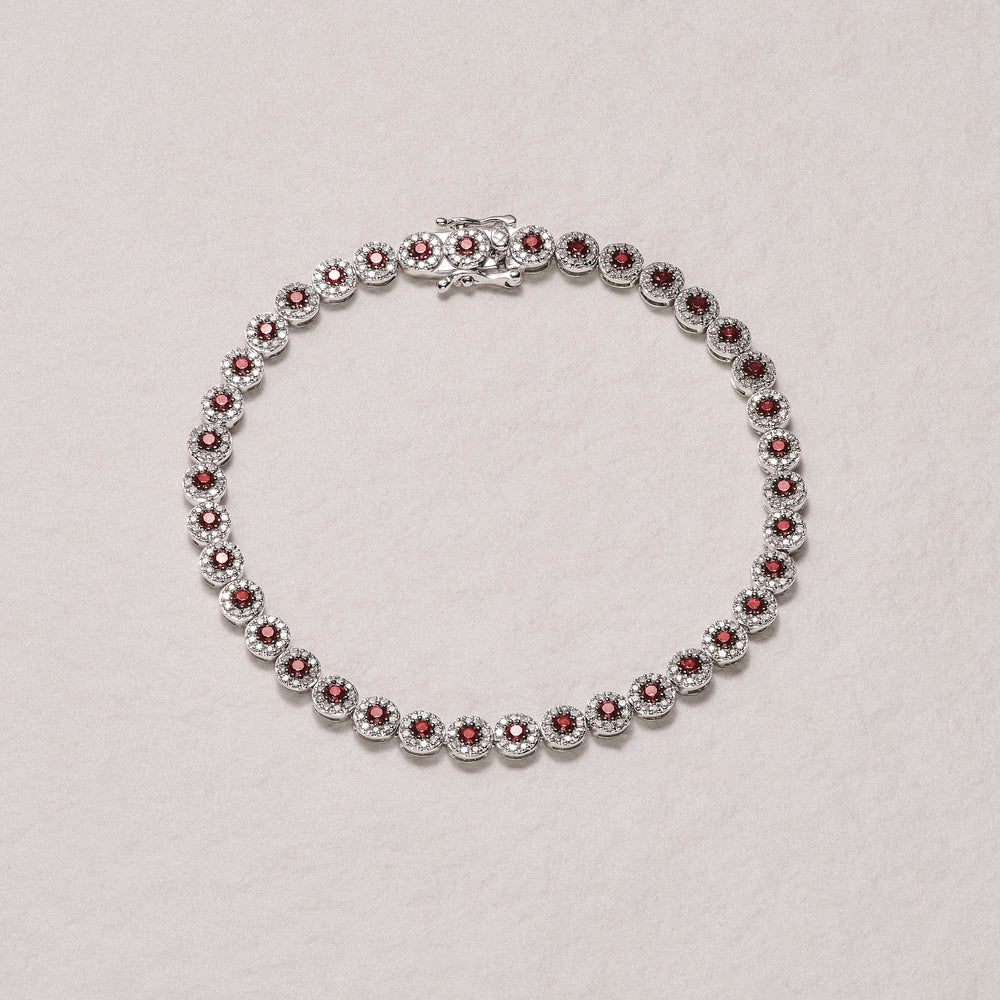 Stellato 1.50ct Round Cut Lab Ruby Halo Tennis Bracelet in Sterling Silver