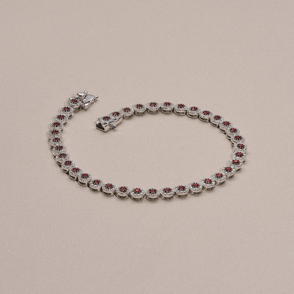 Stellato 1.50ct Round Cut Lab Ruby Halo Tennis Bracelet in Sterling Silver