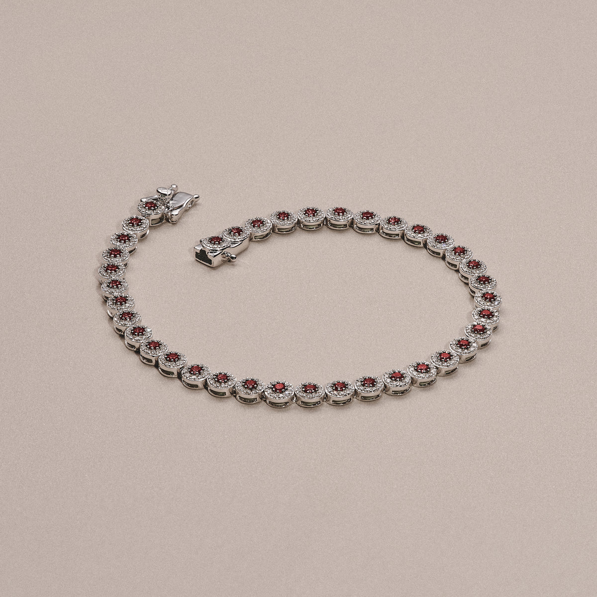 Stellato 1.50ct Round Cut Lab Ruby Halo Tennis Bracelet in Sterling Silver