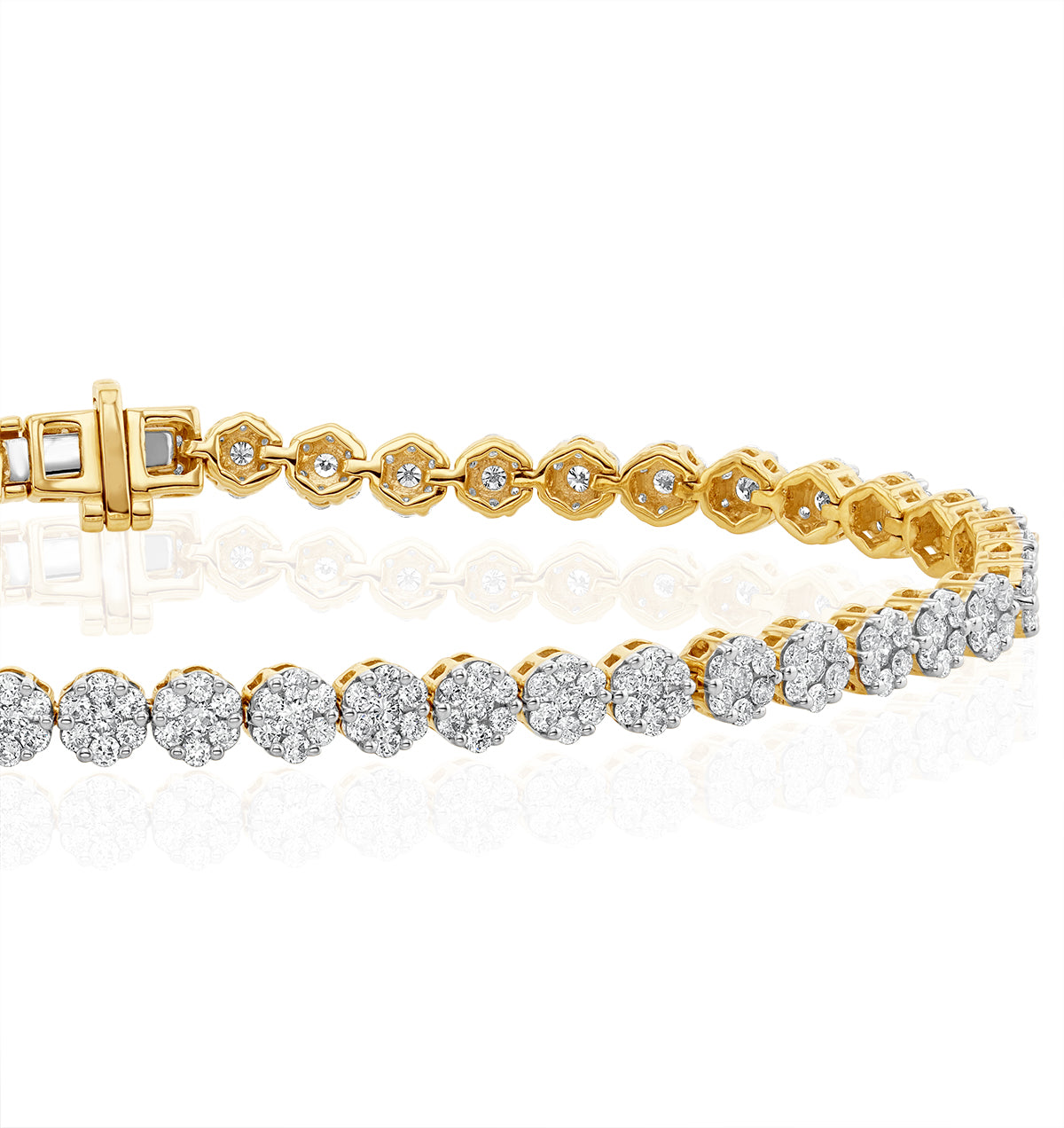 3ct Cluster Lab Diamond Tennis Bracelet H/Si Set in 9K Yellow Gold