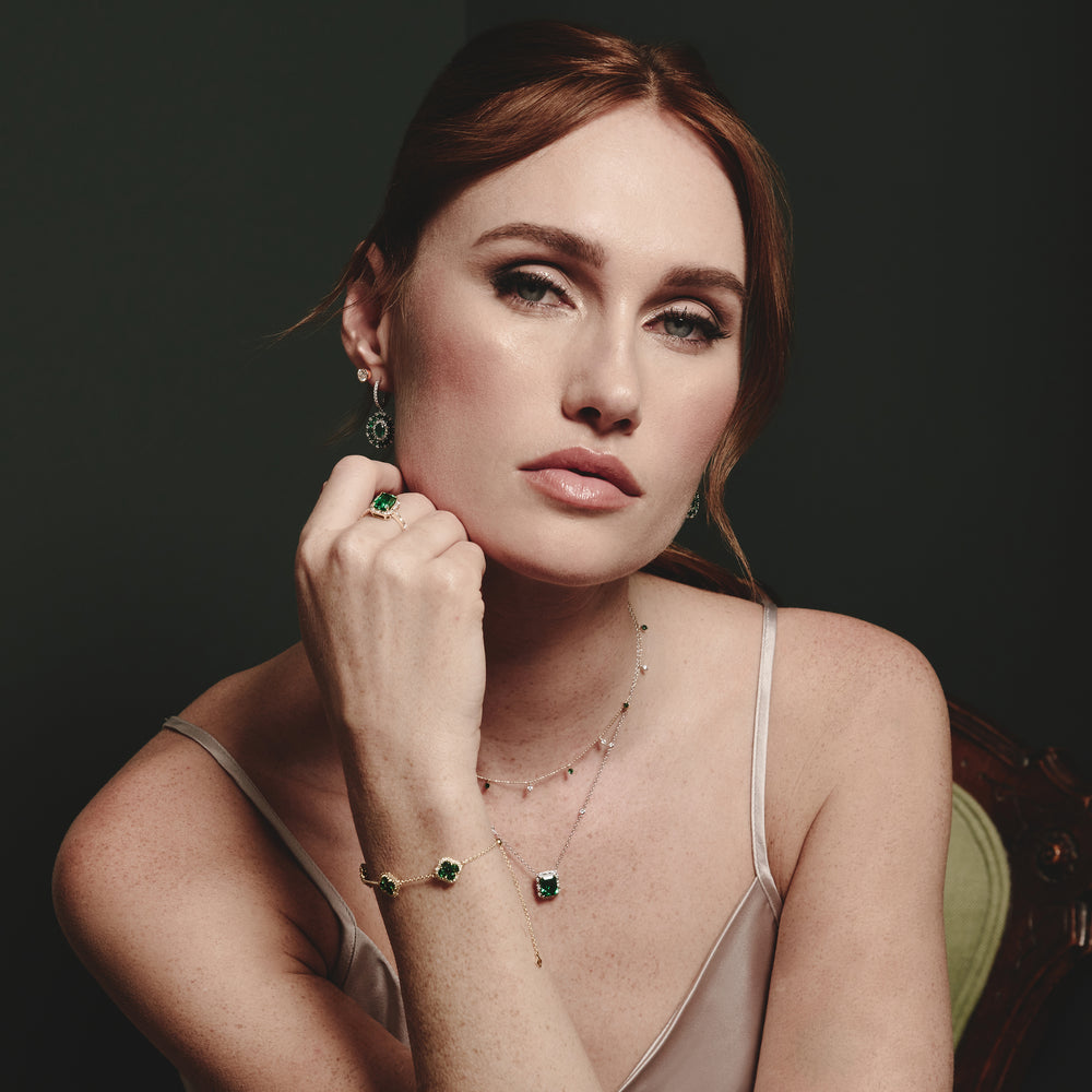 Astra 1.50ct Lab Emerald and Diamond Halo Shoulder Set Octagon Cut Ring in 18K Gold Vermeil