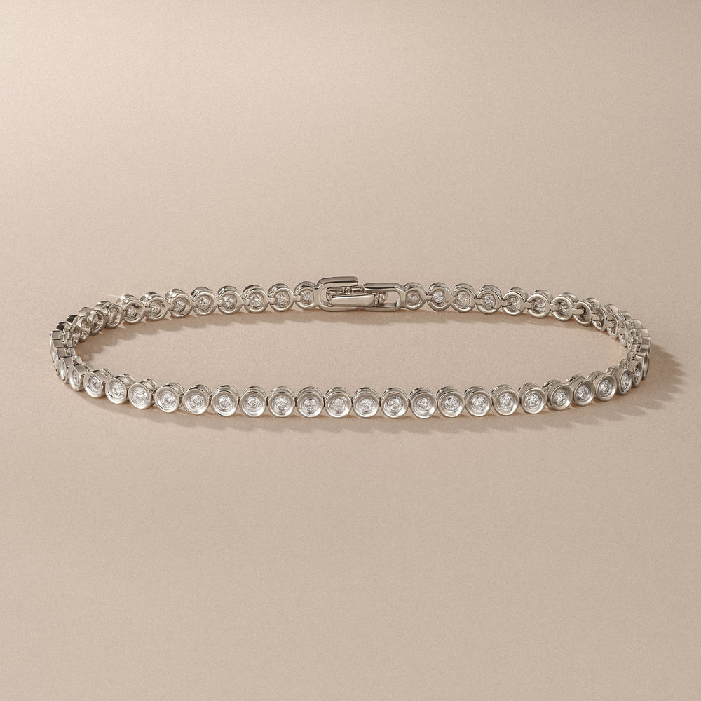 1ct Lab Diamond Tennis Bracelet Rub Over Style in 925 Sterling Silver