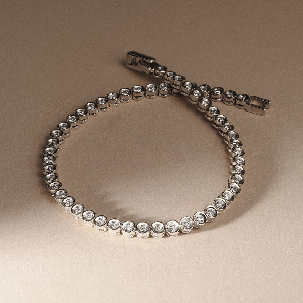 1ct Lab Diamond Tennis Bracelet Rub Over Style in 925 Sterling Silver
