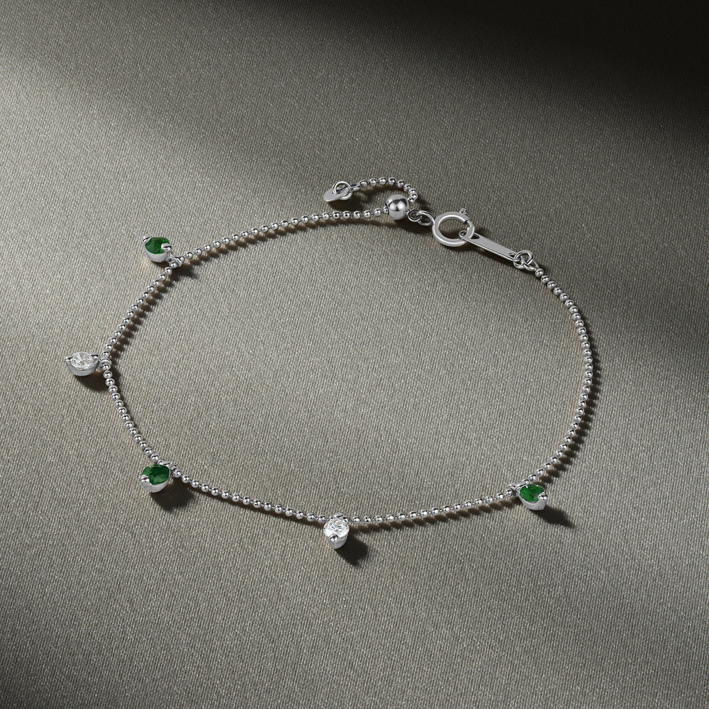 Vivara Lab Emerald and Lab Diamond Bracelet Set in 9K White Gold