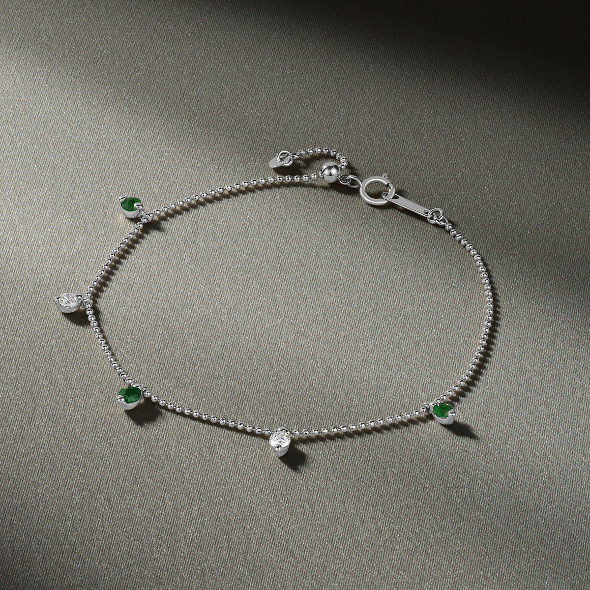 Vivara Lab Emerald and Lab Diamond Bracelet Set in 9K White Gold