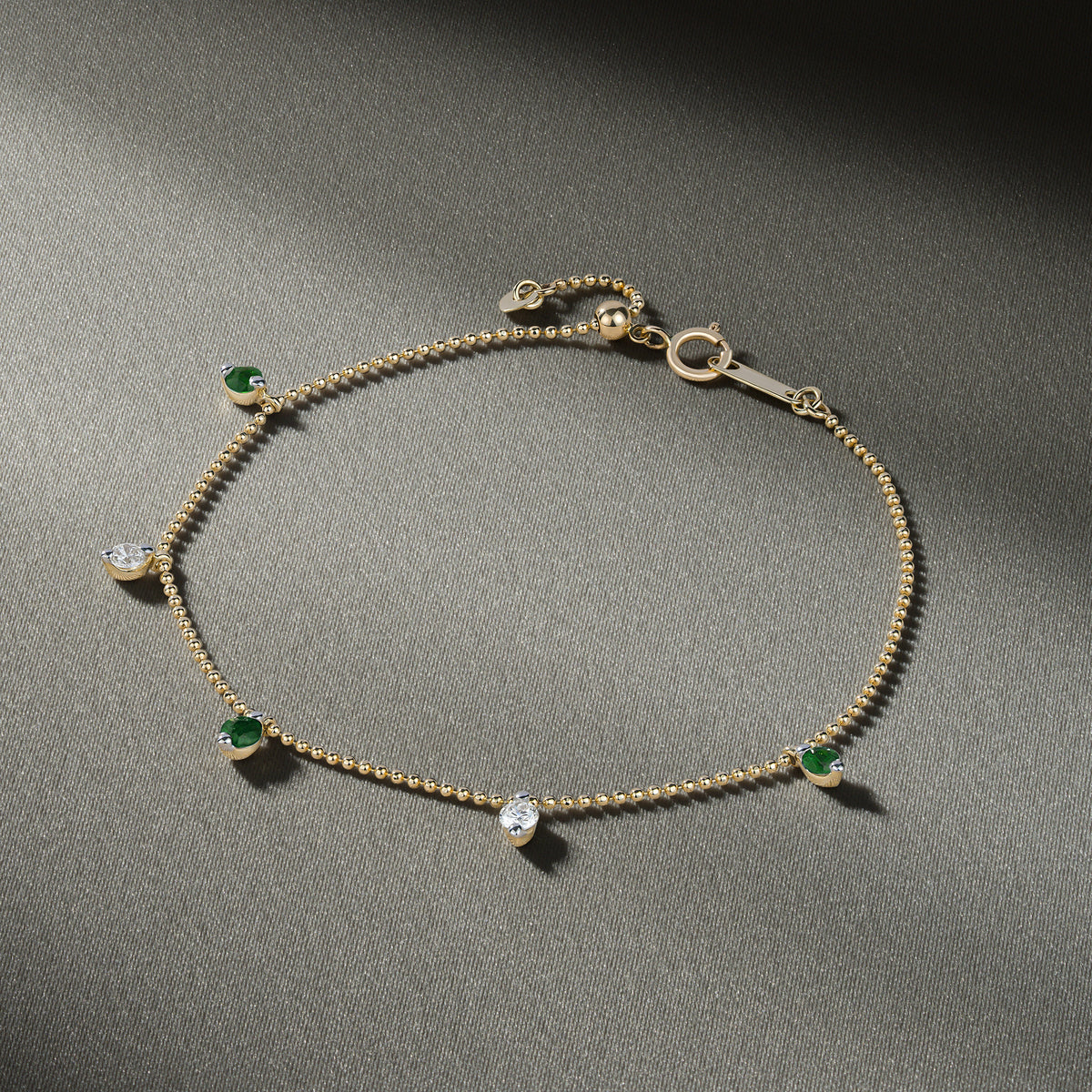 Vivara Lab Emerald and Lab Diamond Bracelet Set in 9K Yellow Gold