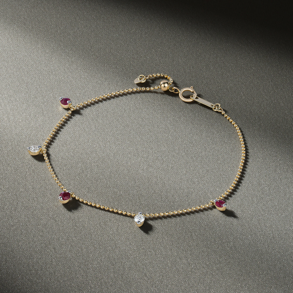 Vivara Lab Ruby and Lab Diamond Bracelet Set in 9K Yellow Gold