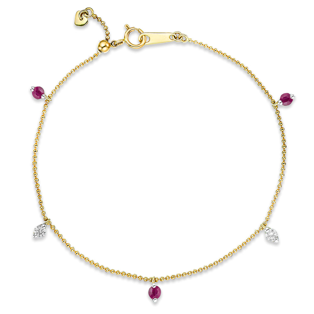 Vivara Lab Ruby and Lab Diamond Bracelet Set in 9K Yellow Gold