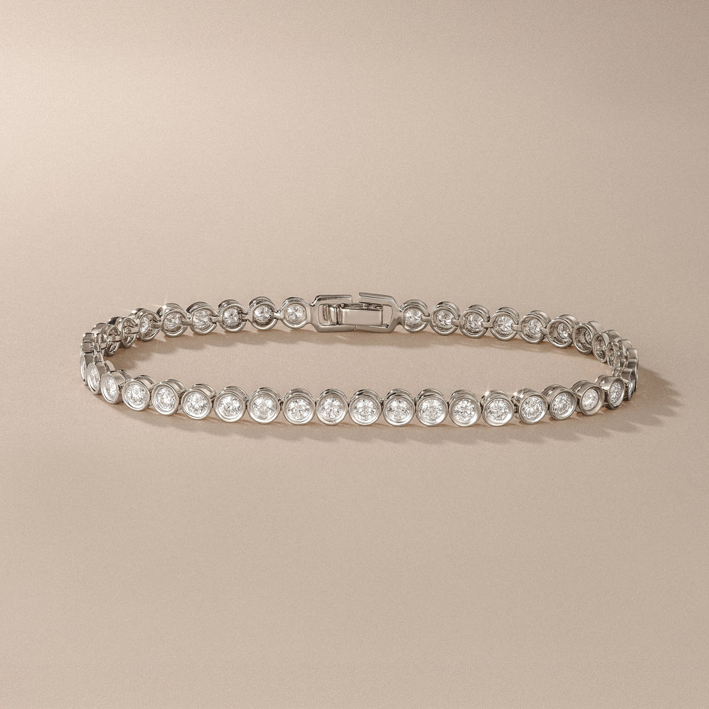 3.00ct Round Cut Lab Diamond Bezel Tennis Bracelet in Sterling Silver
