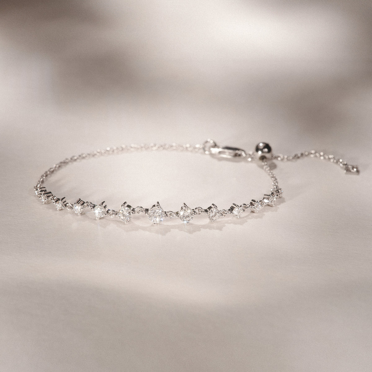 Moments 1.00ct Round Cut Lab Diamond Adjustable Tennis Bracelet in Sterling Silver