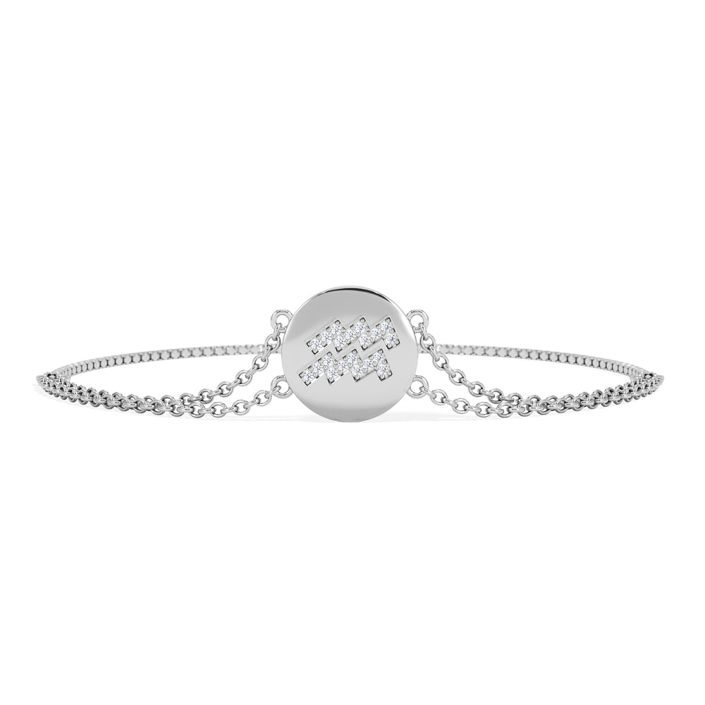 Astrology Aquarius 0.07ct Lab Grown Diamond Adjustable Medallion Bracelet Sterling Silver
