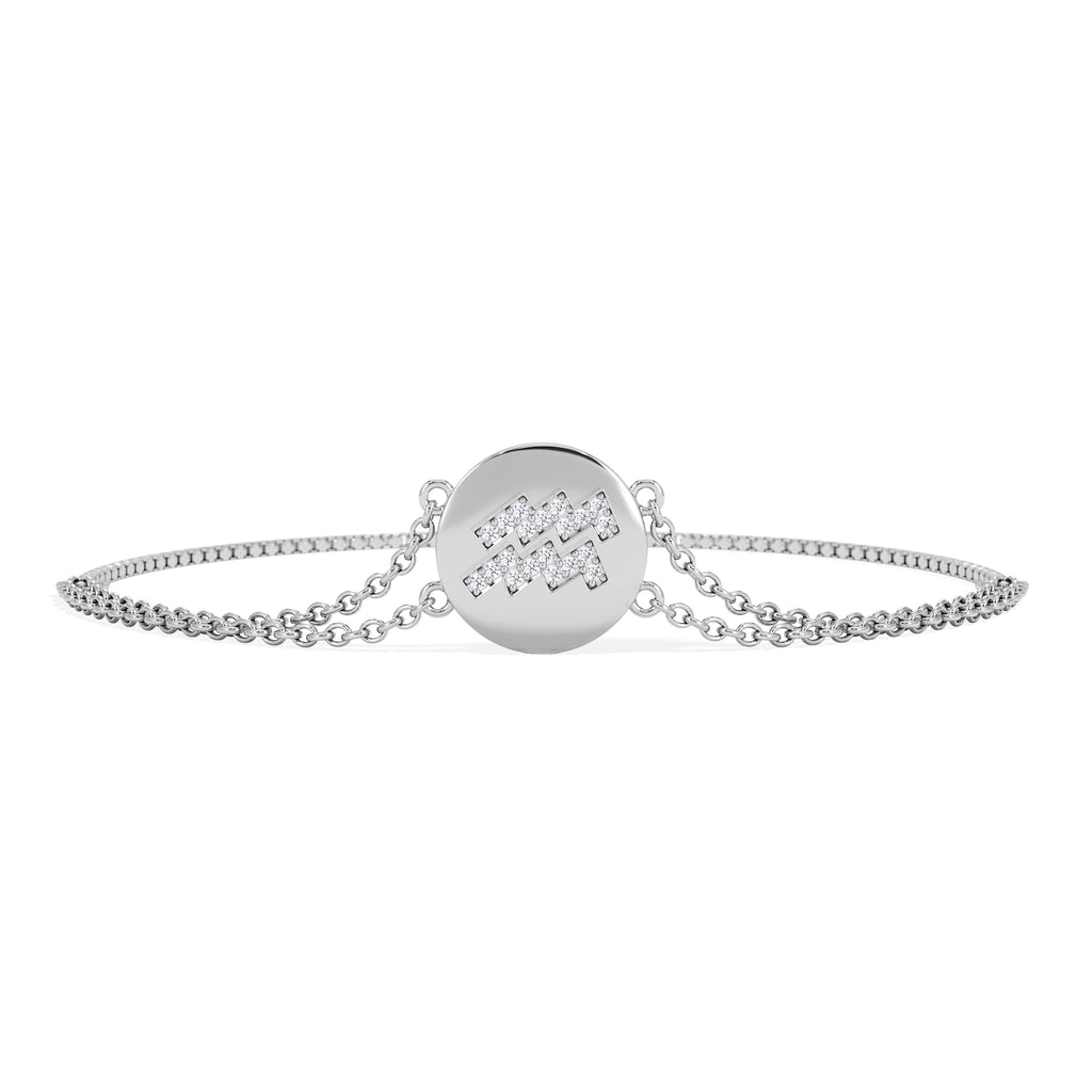 Astrology Aquarius 0.07ct Lab Grown Diamond Adjustable Medallion Bracelet Sterling Silver
