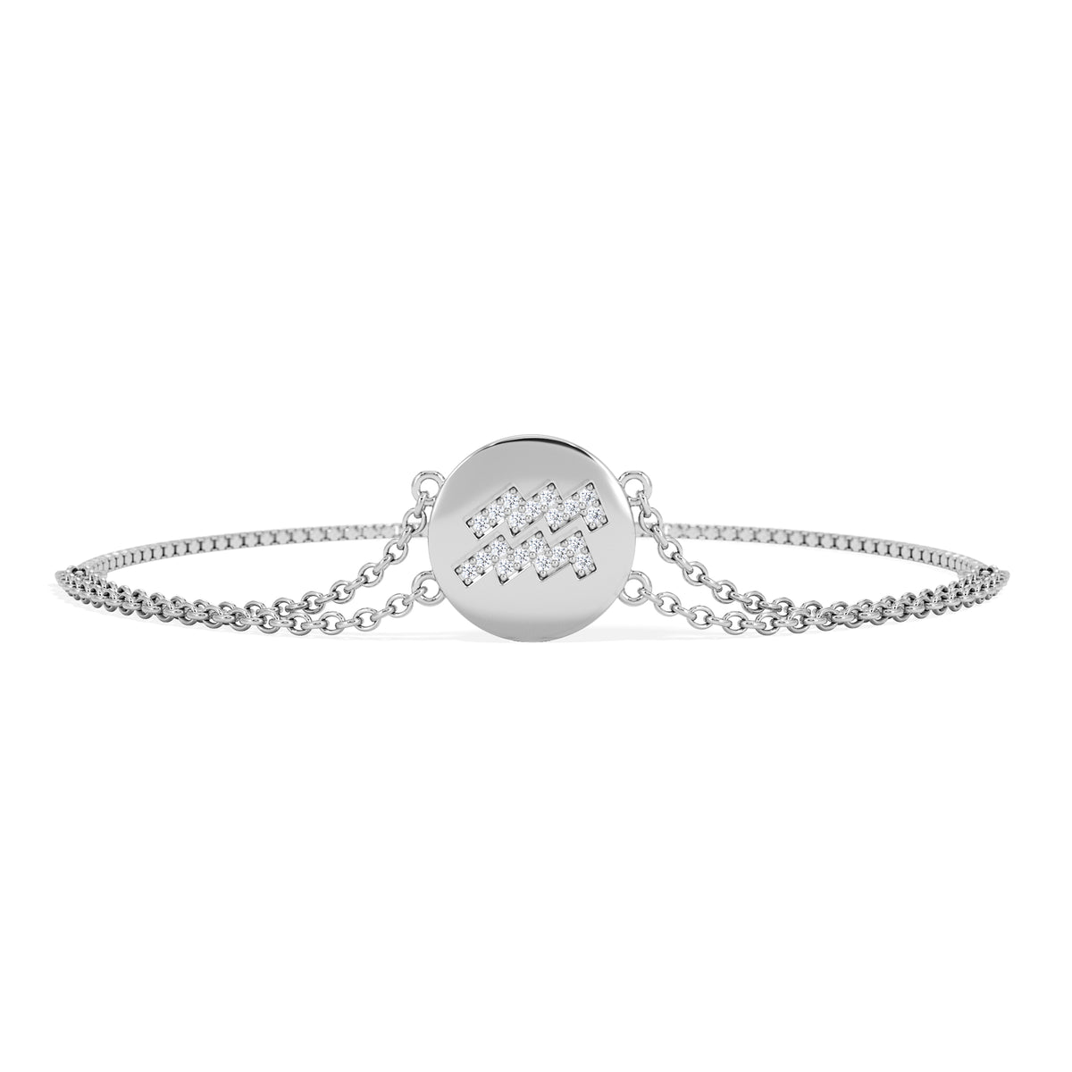 Astrology Aquarius 0.07ct Lab Grown Diamond Adjustable Medallion Bracelet Sterling Silver