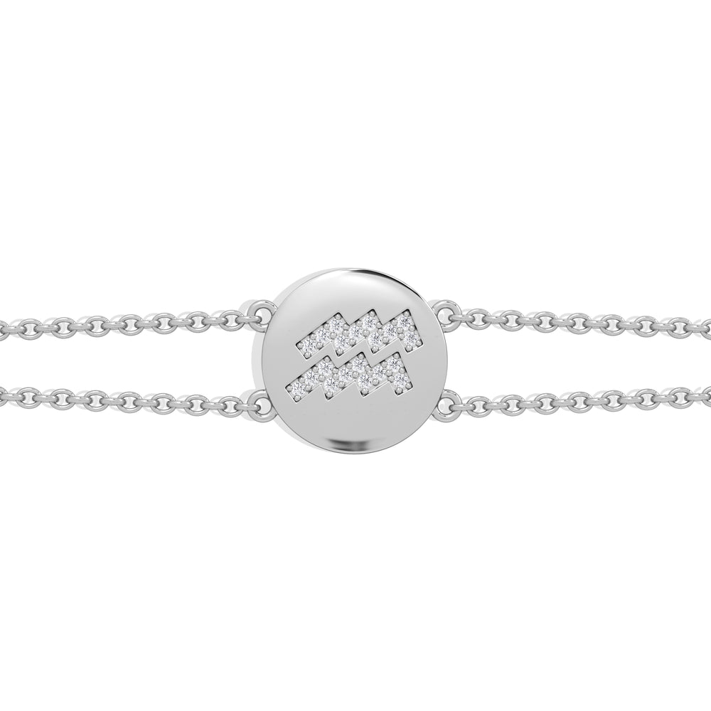 Astrology Aquarius 0.07ct Lab Grown Diamond Adjustable Medallion Bracelet Sterling Silver
