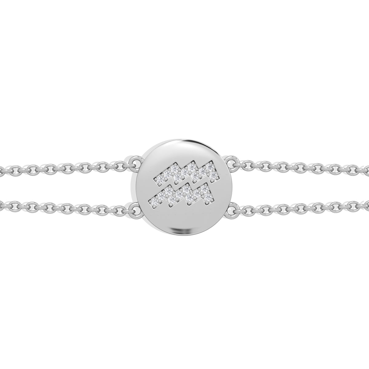 Astrology Aquarius 0.07ct Lab Grown Diamond Adjustable Medallion Bracelet Sterling Silver