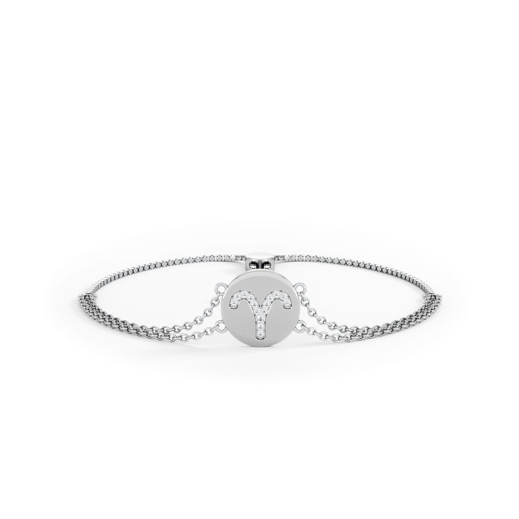 Astrology Aries 0.07ct Lab Grown Diamond Adjustable Medallion Bracelet Sterling Silver