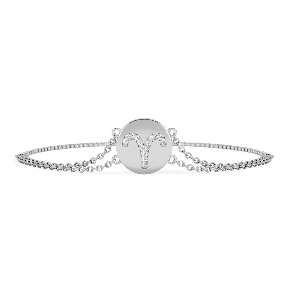 Astrology Aries 0.07ct Lab Grown Diamond Adjustable Medallion Bracelet Sterling Silver