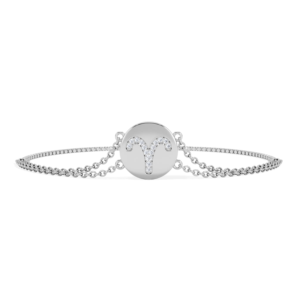 Astrology Aries 0.07ct Lab Grown Diamond Adjustable Medallion Bracelet Sterling Silver